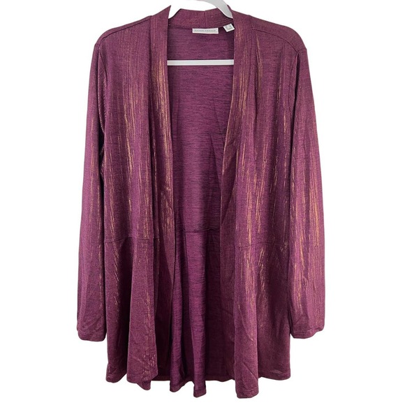 Susan Graver Tops - Susan Graver Cardigan Womens L Large Metallic Shimmery Blouse Purple Gold